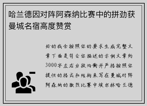 哈兰德因对阵阿森纳比赛中的拼劲获曼城名宿高度赞赏